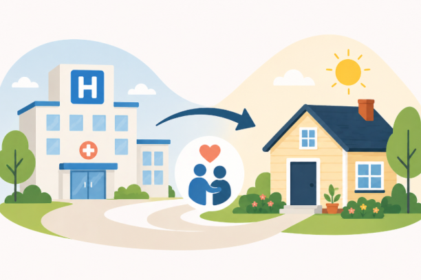 Hospital to home care illustration.